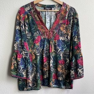Johnny Was Workshop Embroidered Tropical Blouse XL